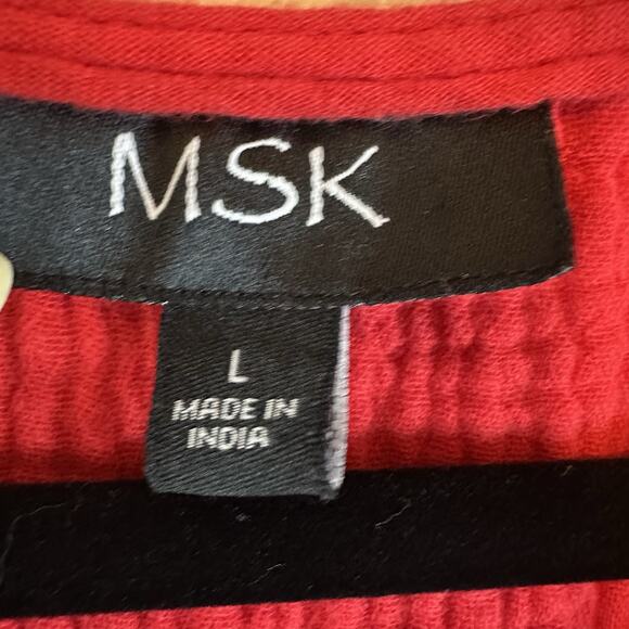 MSK MIDI dress Women’s Cotton Gauzy Size L Red Summer Lightweight Split Flutter - Picture 4 of 7